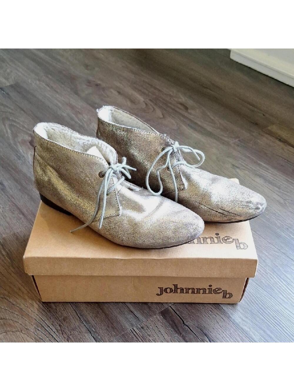 Jonnie B Boden Gold Metallic Lace Up Bootie Shoe Size 10